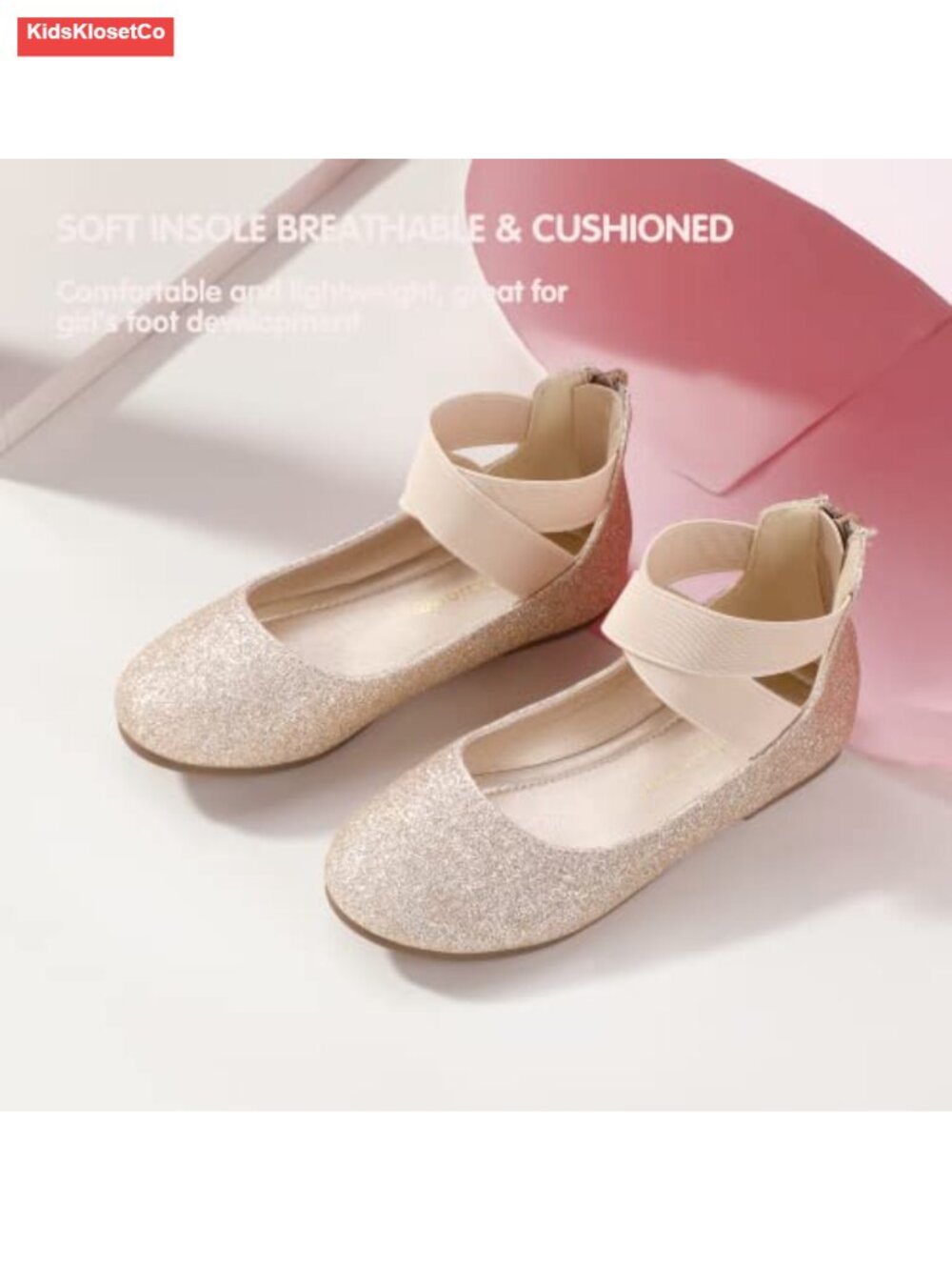Girls Mary Jane Ballet Flats - Round Toe Elastic Cross Ankle Strap Dress Shoes - Picture 4 of 5